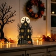 thumbnail image 2 of SUYOLL Halloween Stacked Pumpkins Resin Figurine With Witch Hat And Broom Spooky Fall Harvest Statue Rustic Halloween Decorative Ornament For Home Desk Mantel Shelf And Party Display, 2 of 7