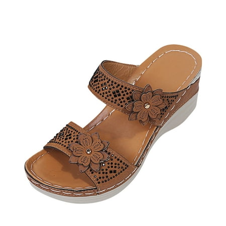 

yinguo wedges sandals for women comfort vintage sandal casual summer open toe slipper platform sandals shoes brown size 8