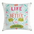 thumbnail image 1 of Quote Throw Pillow Cushion Cover, Life is Better on the Island Phrase Hand Drawn Lettering Floral Swirls Artful Trees, Decorative Square Accent Pillow Case, 24 X 24 Inches, Multicolor, by Ambesonne, 1 of 2