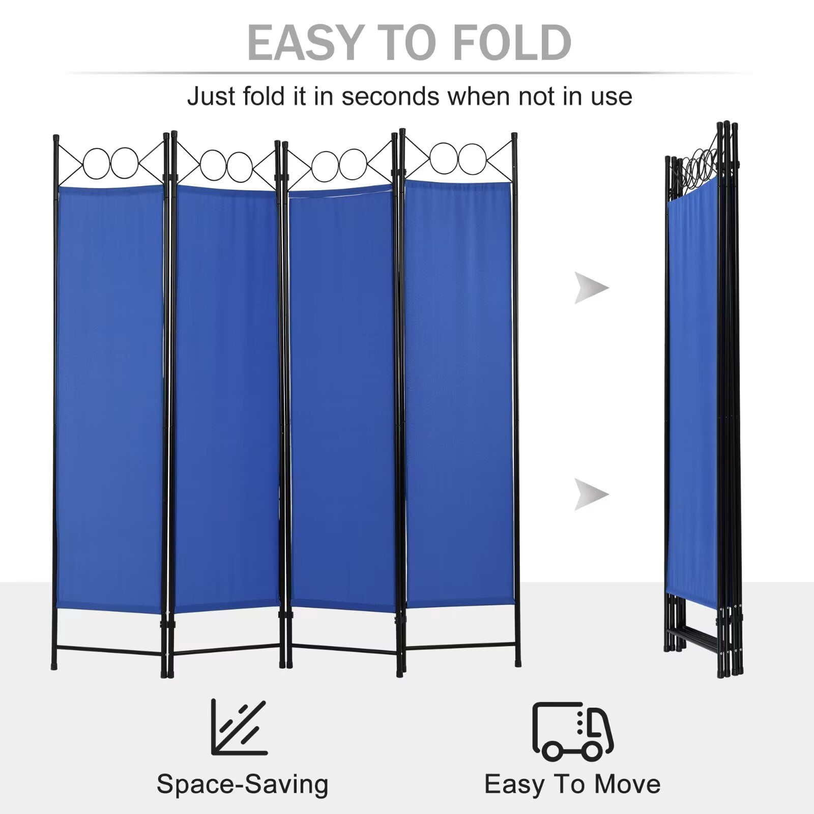 YRLLENSDAN,4 Panel,Room Dividers Panel,Folding Screen Room Divider,Office Partition Walls,Independent Type,Portable,Steel Frame,Blue