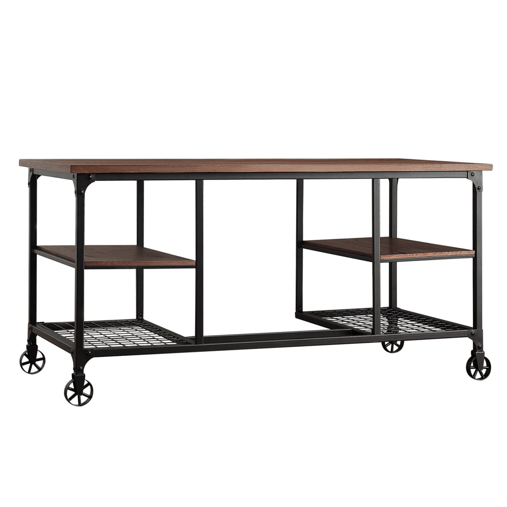 Weston Home Avery Industrial Wood and Metal Writing Desk, Weathered Brown/Black Finish