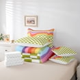 thumbnail image 5 of Homewish Dreamy Cartoon Rainbow Bedding Comforter Set 7pcs, Green Rectangle Abstract Plaid Queen Bedding Sets, Teens Kids Boys Girls Reversible Queen Sheet Sets, Ultra Soft Bedroom Decor, 5 of 7