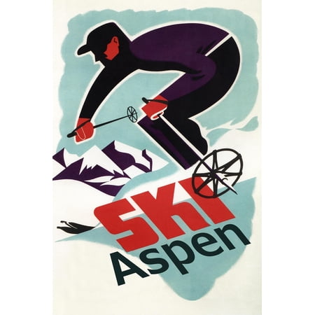 Art.com Ski in Colorado Vintage Skier - Aspen, Colorado Art Print by Lantern Press, 12" x 18"