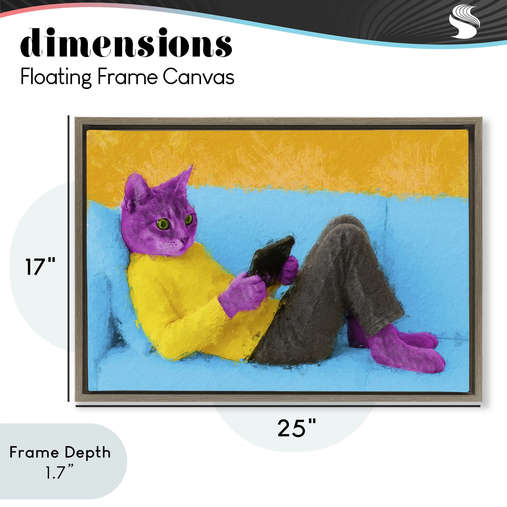Stupell Industries Vibrant Cat Playing Game Brown Framed Floater Canvas Wall Art, design by Sean Parnell