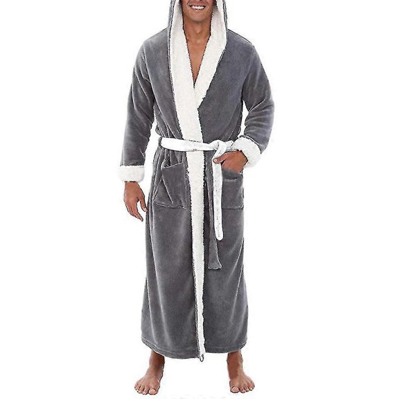 Albornoz largo con capucha para hombre, camisón suave, bata de baño