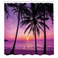 thumbnail image 4 of Ocean Shower Curtain, Palm Trees Silhouette at Sunset Dreamy Dusk Warm Exotic Twilight Scenery Image, Fabric Bathroom Set with Hooks, Purple Black, by Ambesonne, 4 of 4