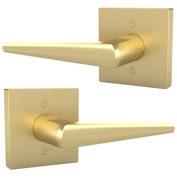Mega Handles - SCHEIN Dummy I Lever Door Lock Handle Set for Closet or French Doors I Single Side, Non-Turning I Fits All Standard Door Sizes I Screws Included - Satin Brass (2 Pack)