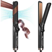 RUTAWZ 2-in-1 Curling Iron & Hair Straightener, Dual Voltage, Ionic Ceramic, Fast Heating, 360° Airflow, Black