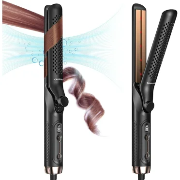 RUTAWZ 2-in-1 Curling Iron & Hair Straightener, Dual Voltage, Ionic Ceramic, Fast Heating, 360° Airflow, Black