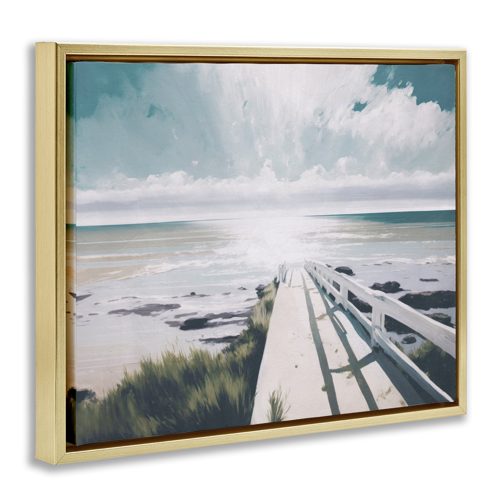 Stupell Industries White Bridge to Shore Nautical & Beach Painting Gold Floater Framed Canvas Art Print Wall Art, 31 x 25