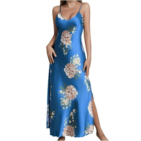 YanQiao Womens Silk Nightgowns Sexy Lingerie Sleepwear Underwear Robe Sleepwear Dress S Blue
