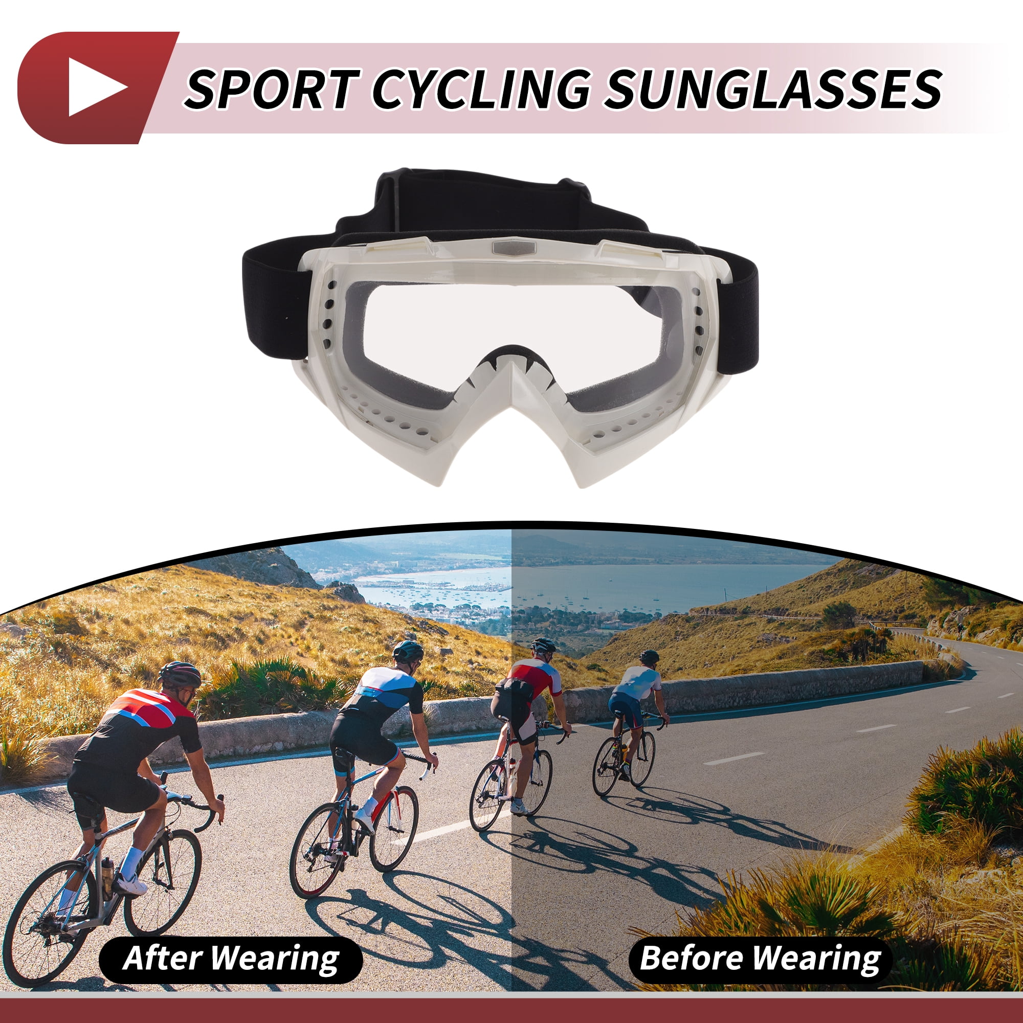 Unique Bargains Motorcycle Riding Goggles PC TPU Cycling Sunglasses Clear Lens White Frame