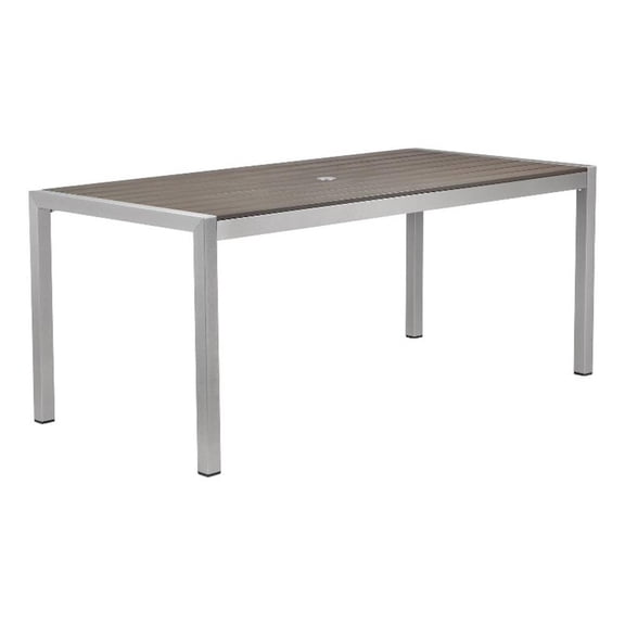 Benjara Fifi 71" Outdoor Dining Table- Polyresin Top- Silver Aluminum Frame