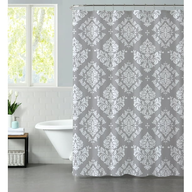 Mainstays™ Classic Noir Grey/White Fabric Shower Curtain