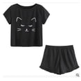 thumbnail image 2 of Women Cartoon Cat 2 Piece Pajama Set, Cute Printed Short Sleeve T-shirt Tops & Short Pant Soft Sleepwear Sets, 2 of 5