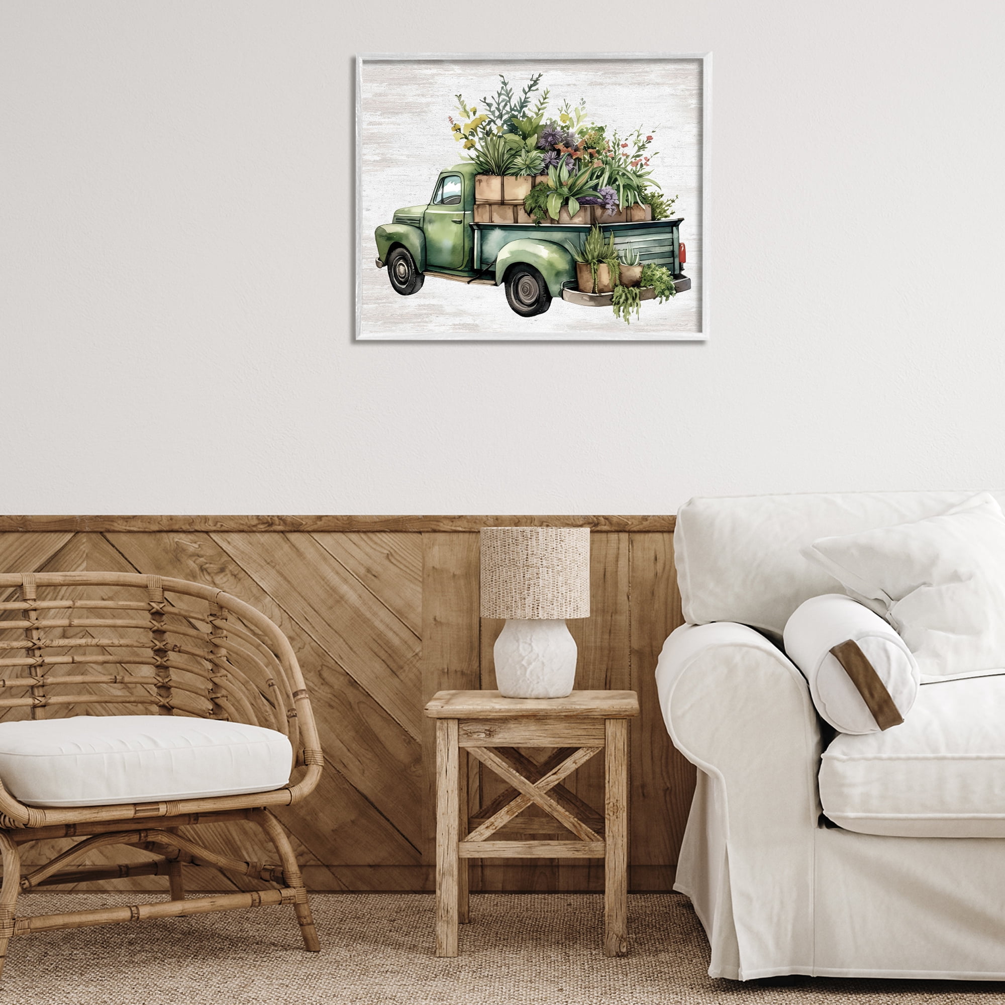 Stupell Industries Greenery Filled Truck Transportation Painting White Framed Art Print Wall Art, 30 x 24