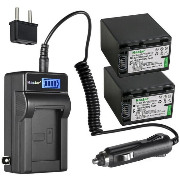 Kastar 2-Pack NP-FH100 Battery and LCD AC Charger Compatible with Sony DCR-DVD504, DCR-DVD505, DCR-DVD506, DCR-DVD508, DCR-DVD510, DCR-DVD602, DCR-DVD605, DCR-DVD608, DCR-DVD610, DCR-DVD650