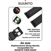 Wearable4U Suunto 7 / Suunto 9 Soft Silicone Wristband Strap 24mm QuickFix (Black)