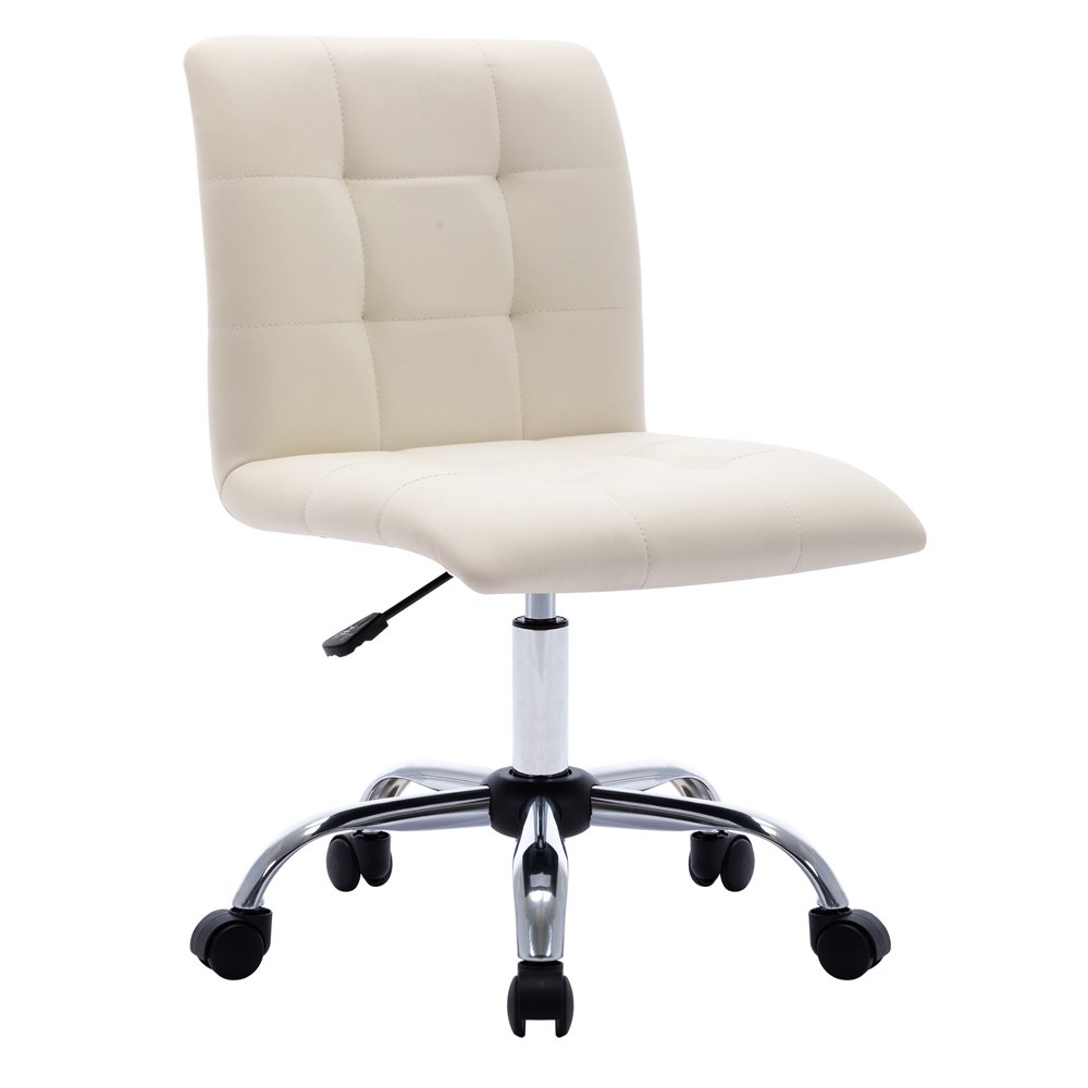 Duhome PU Leather Home Office Chair Armless Desk Task Chair White 1 Pcs