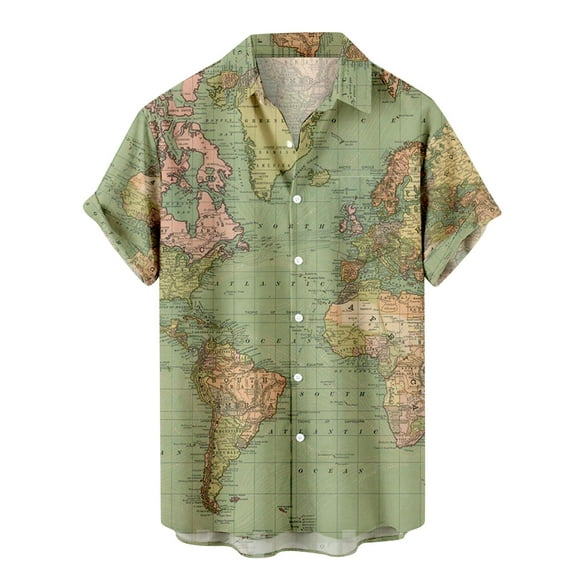 DDAPJ pyju Hawaiian Shirts for Men Novelty World Map Print Aloha Tshirt Summer Casual Loose Fit Short Sleeve Shirts Beach Wear
