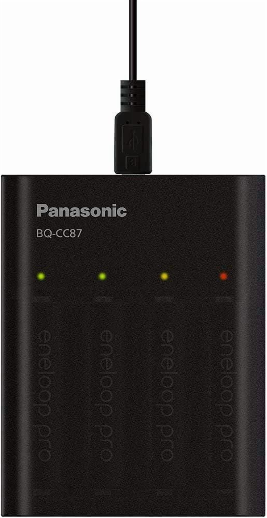 Panasonic Eneloop Chargeur de batterie individuel avec technologie de charge portable et 4 piles rechargeables AAA Eneloop Pro