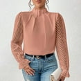 thumbnail image 2 of Women's Autumn Winter Half High Neck Chiffon Long Sleeve Blouse Elegant Splicing Pattern Casual T-Shirt Top, 2 of 2