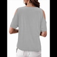 thumbnail image 3 of Blusas con Hombros Descubiertos para Mujer, Grandes, Cuello en V, Corta, Ropa de Verano, Túnicas Abotonadas, Gris, Talla S, 3 of 7