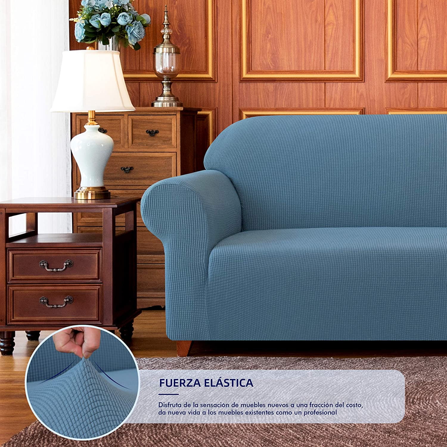 Subrtex 1-Piece Stretch Sofa Slipcover Non Slip Couch Cover (Loveseat, Denim Blue)