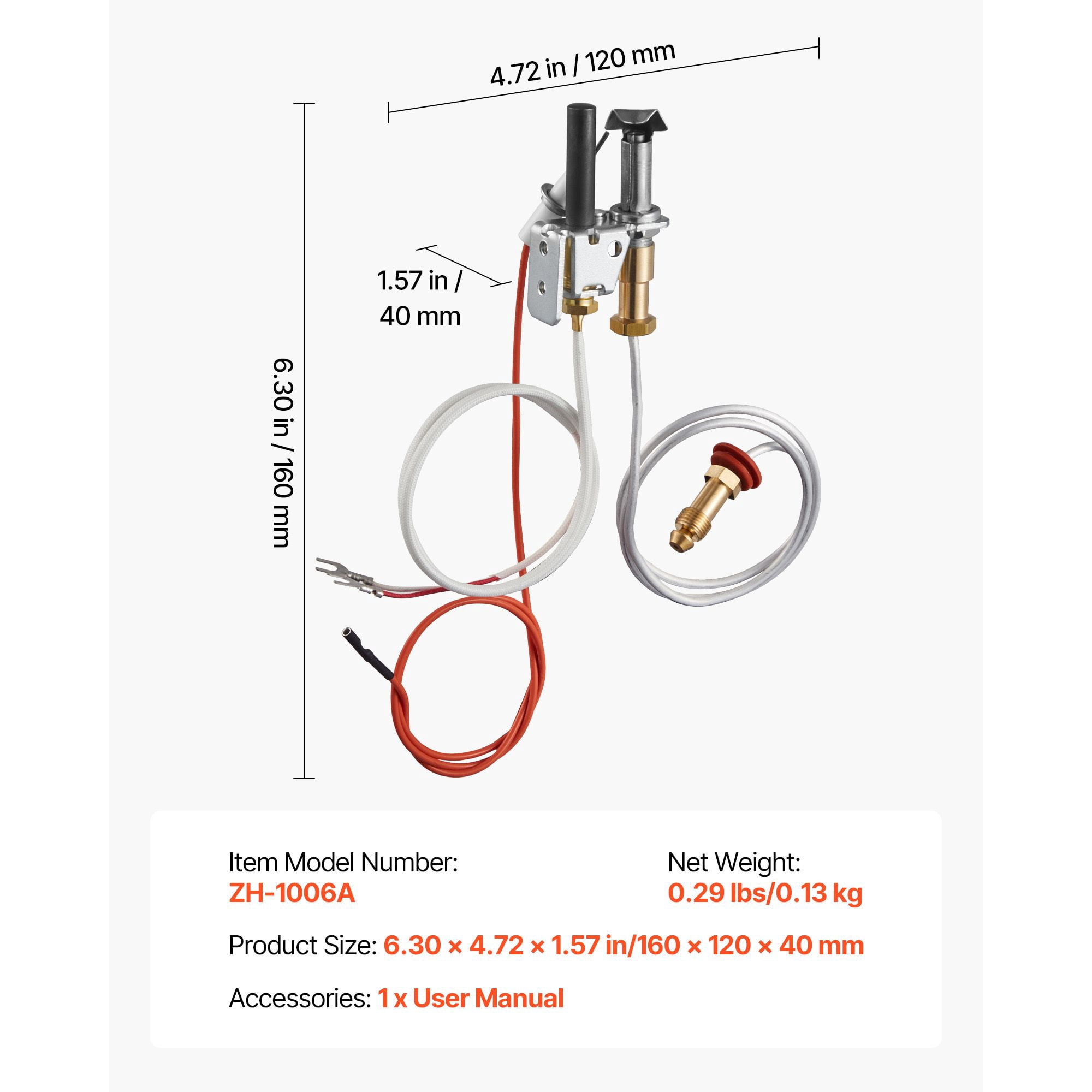 Natural Gas Fireplace Pilot Assembly, Two 24in Parts + 20in Thermopile Flame Monitoring, OEM Standard Replacement for Gas Fireplace Heating Stove