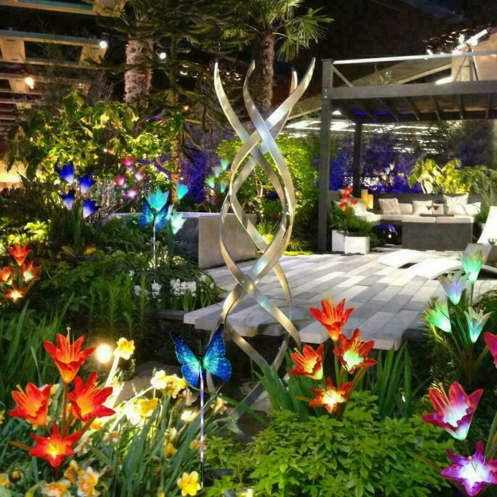 PURELY- 2 Pack Solar Power Lily Flower Led Lights Garden Stake Lamp Yard Outdoor Decor