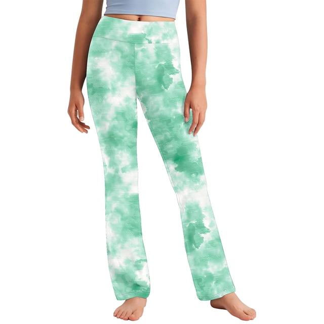 Odeerbi 2-13 Años Niñas Pantalones de Yoga de Pierna Ancha Tie-Dye Entrenamiento Baile Pantalones Deportivos Lindos Elasticidad Cintura Alta Pantalones de Pierna Recta
