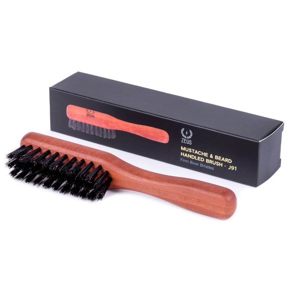 ZEUS Cepillo con mango para barba y bigote de cerdas de jabalí para hombres, cerdas firmes y rígidas, cepillo de viaje para el cuidado de la barba con mango (fabricado en Alemania) J91