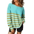 thumbnail image 7 of qolati Womens Oversized Sweatshirts Lightweight Striped Color Block Crewneck Long Sleeve Shirts 2024 Fall Pullover Tops with Pocket, 7 of 7