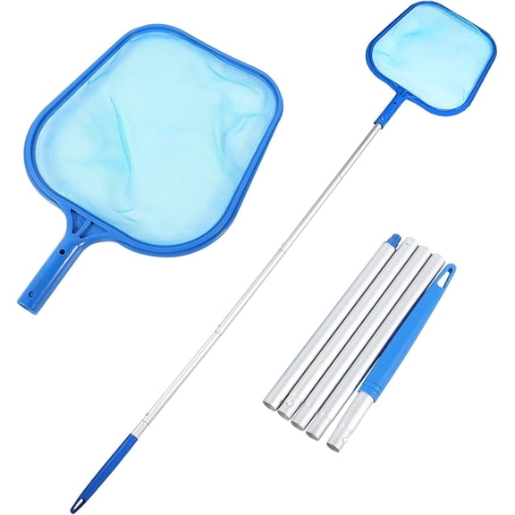 Swimming Pool Skimmer Net 57 inches, Leaf Rake Net with 4 Section Telescopic Aluminum Pole for Fast Cleaning Ponds, and Spas, Pool Cleaner Accessories