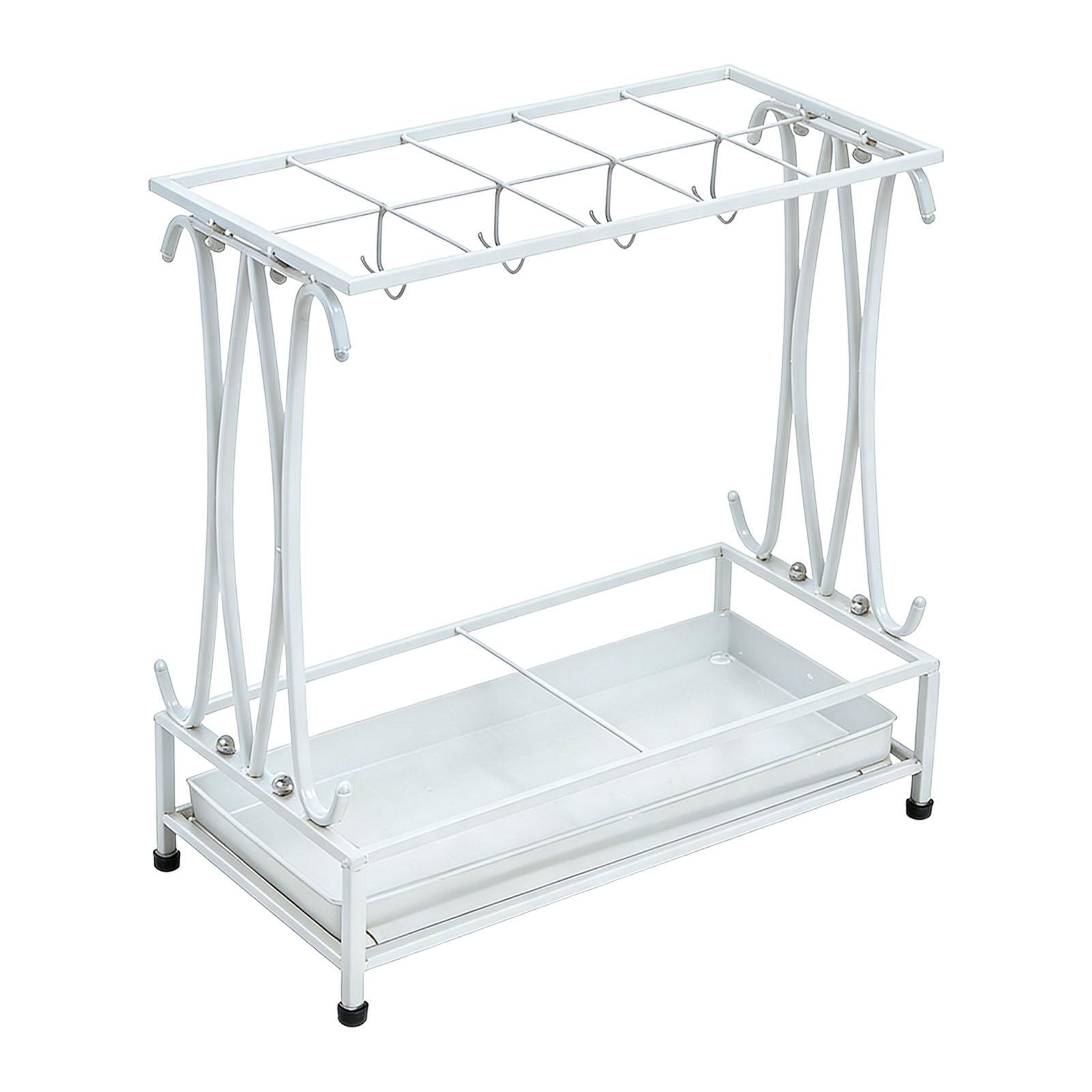 Fiocias Iron Umbrella Holder with Drip Tray Rectangular Umbrella Storage Organizer Stand White