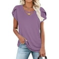 thumbnail image 6 of Youyipin women's tops Petal Sleeve Tops Summer Short Sleeve V Neck Criss Cross Tee Sexy Casual Basic T Shirts Blouses basic tees for women, 6 of 7