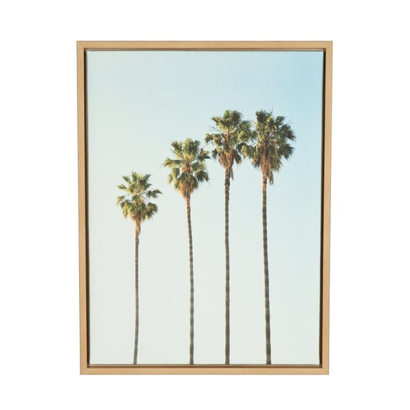 Kate and Laurel Sylvie Four Palm Trees Framed Canvas Wall Art by Simon Te Tai, 18 x 24 Natural