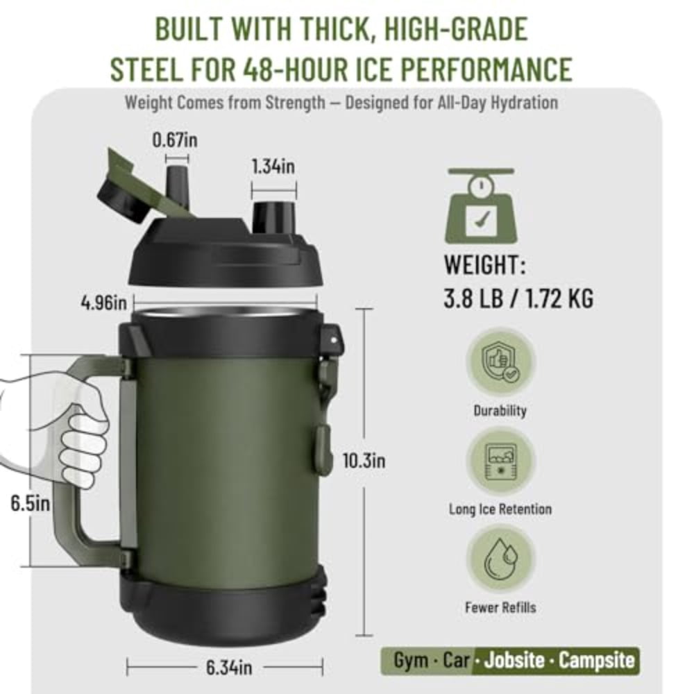 1 gallon water jug 128 oz Large Insulated Stainless Steel Sports Water Jug Large Triple Wall Vacuum Insulation Water Bottle-Keeps Cold up to 48 Hrs-Sweat Proof for Gym Hiking Camping