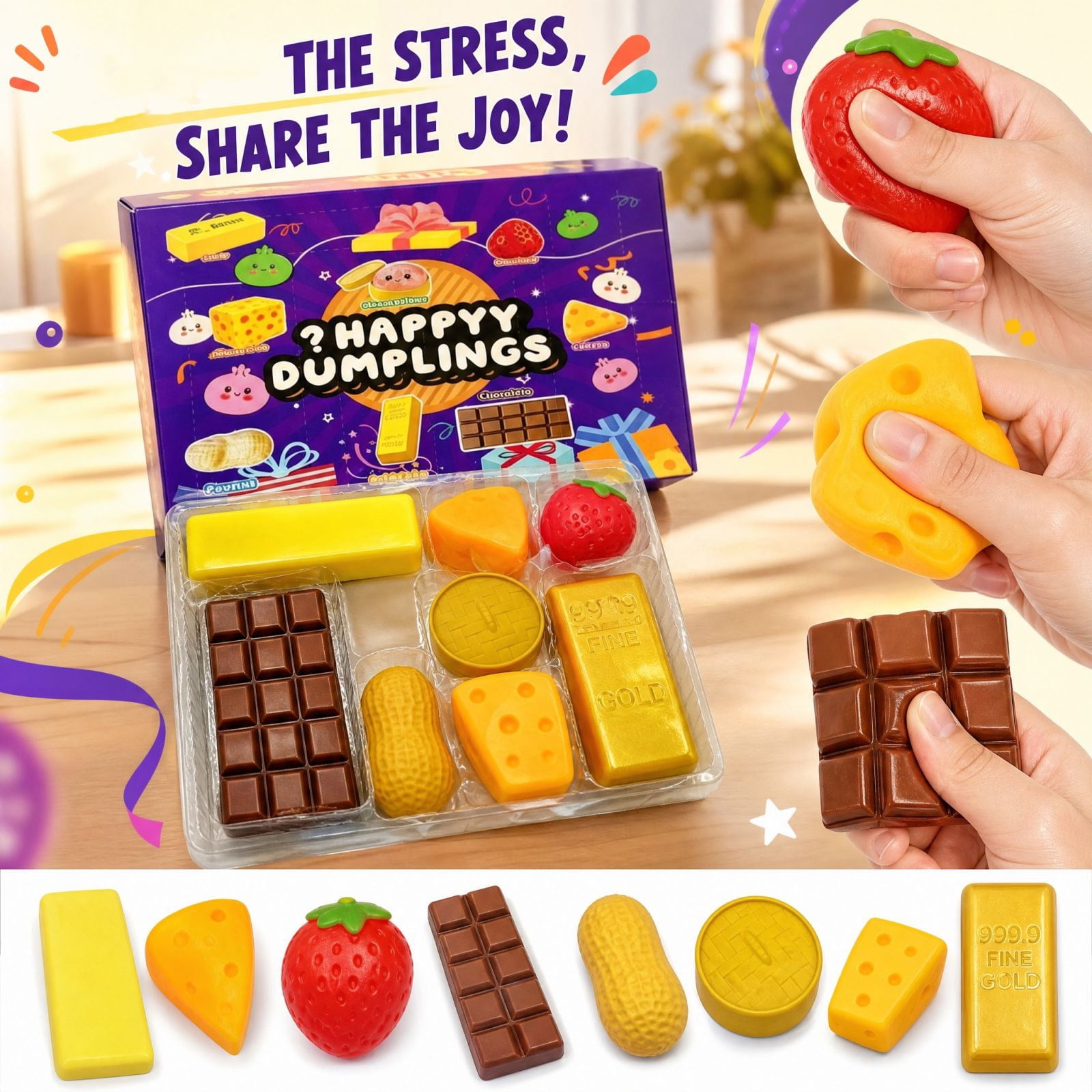 Sensory Food Squishy Toys Set 8 Pack Happy Dumplings Stress Relief Fidget Toys Classroom Prizes Office Desk Gifts for Adults Teens 8 Count