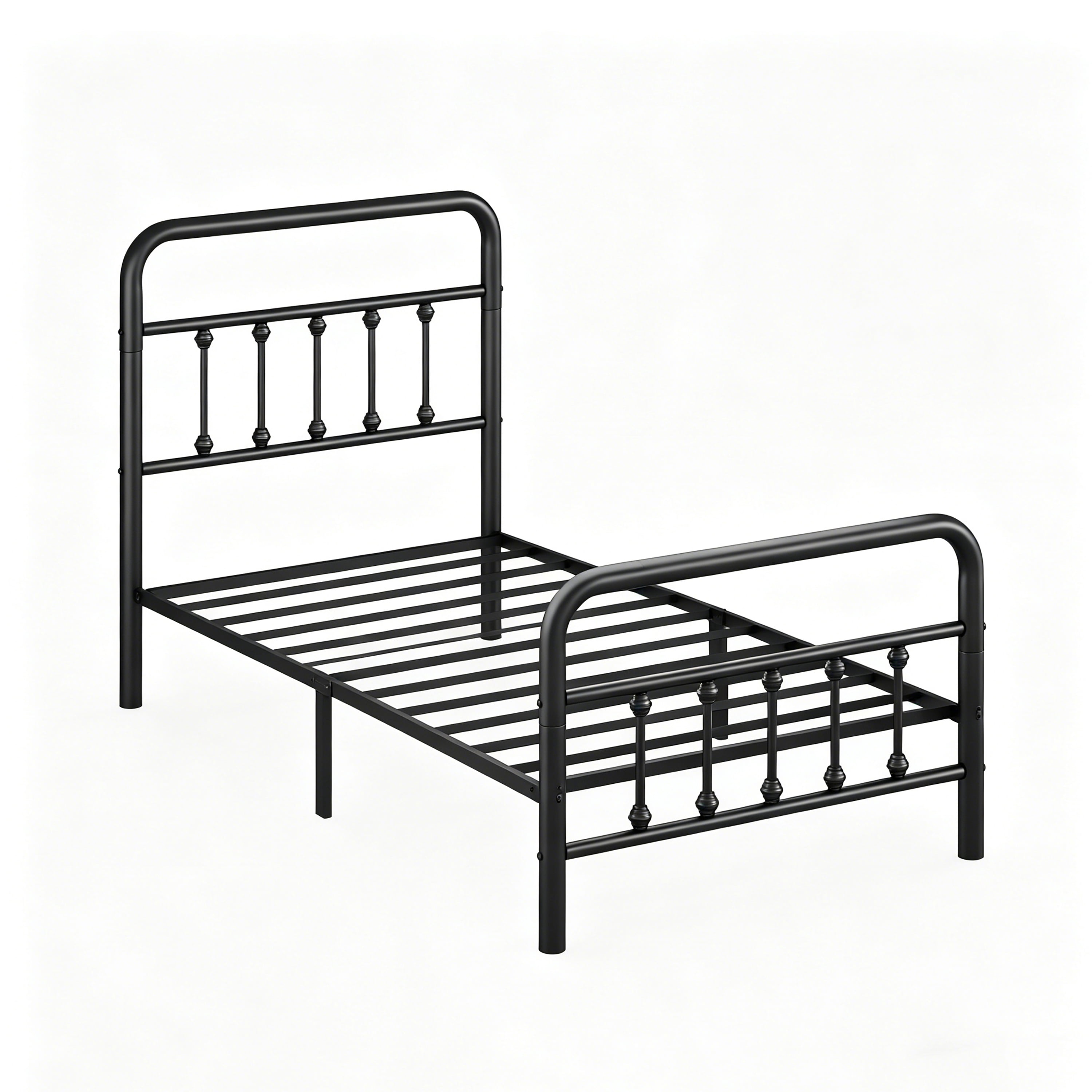 Mintazer Twin Size Metal Bed Frame with Vintage Headboard & Under Bed Storage for Teens Kids, Black