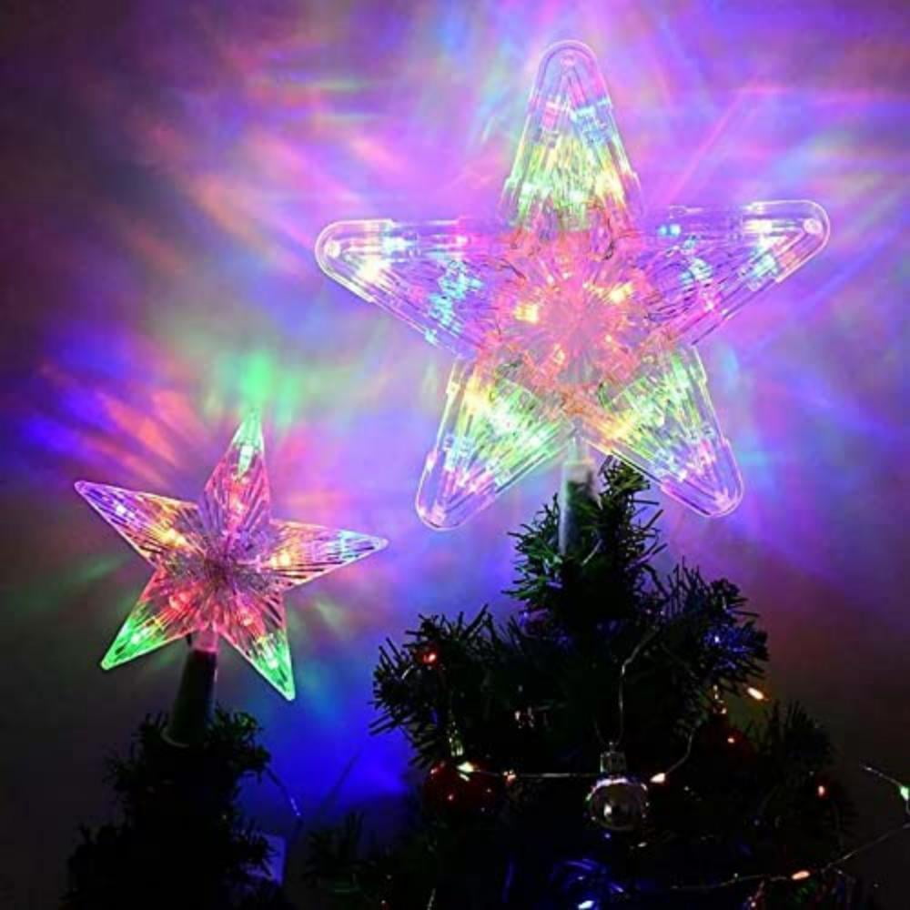 LED Lighted Christmas Tree Topper Star 6.3 x 7 Inch Star Tree Topper Xmas Ornaments Party Home Decoration (Colorful Light)