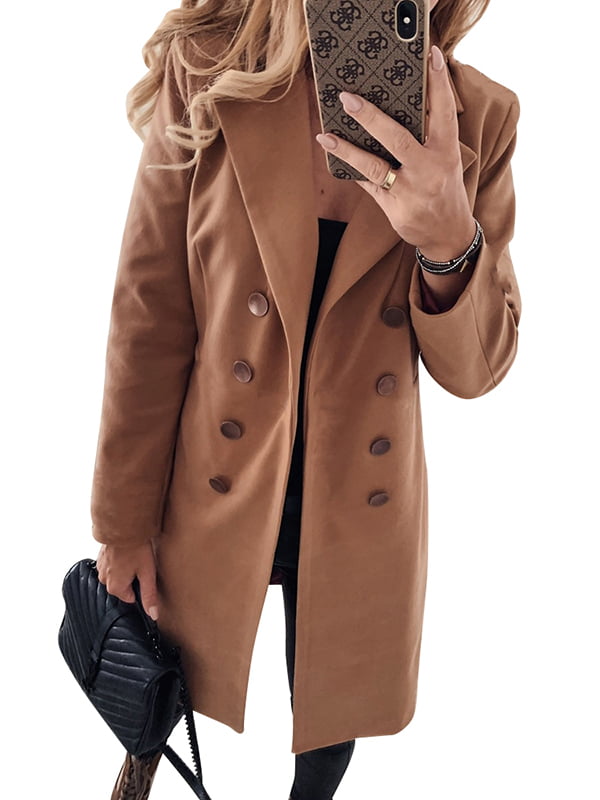 Women Wool Blend Double Breasted Lapel Maxi Long Trench Outwear Loose Coat New 5 