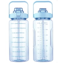 64OZ Motivational Water Bottle with Straw & Time Marker Leakproof Large Sports Water Bottle Blue