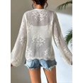 thumbnail image 5 of Womens Casual Cardigan Beach Long Sleeve Hollow Out Tie-Front Crochet Cardigan Creamy White L, 5 of 6