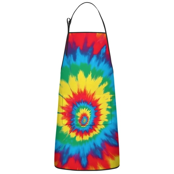 Colorful Rainbow Tie Dye Spiral Pattern Apron-Garden Aprons for Women with Pockets-Cotton Linen Waterproof Kitchen Cooking Gardening Aprons Adjustable for Kitchen,Cooking,BBQ and Salon 33x27 Inch