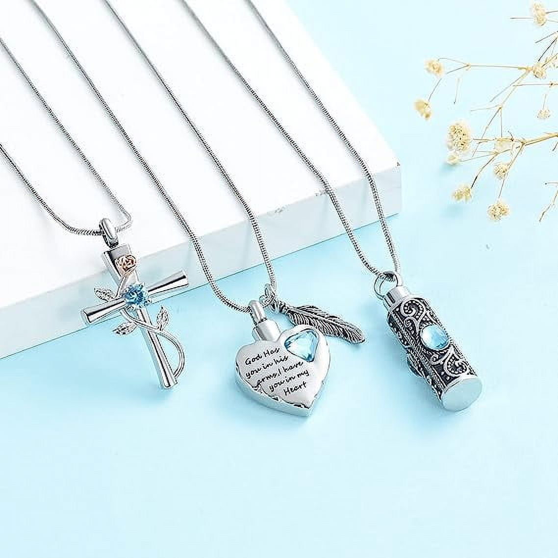 3 Pack Cylinder Cross Heart Cremation Jewelry for Ashes 3 Pieces Urn Necklace for Women Men Loved One Keepsake Memorial Mini Urn Holder