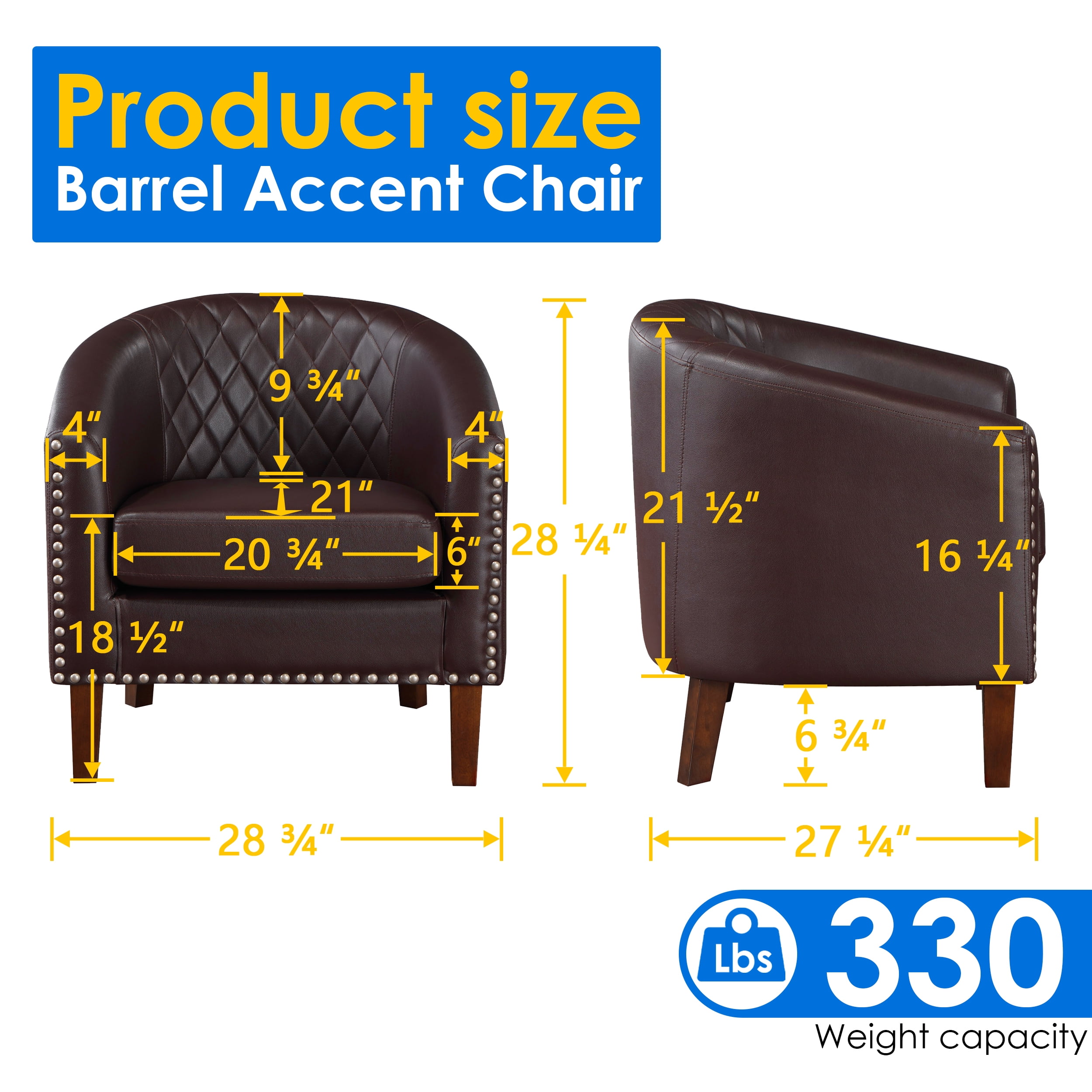 TrumanPick Modern Barrel Accent Chair Faux Leather Club Chair with Solid Wood Frame for Living Room Chair,Brown