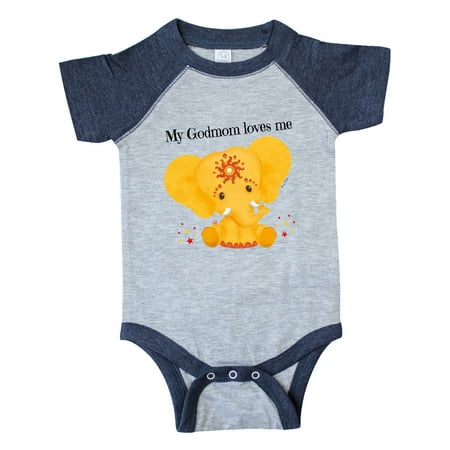 

Inktastic Etana My Godmom loves me yellow Elephant Gift Baby Boy or Baby Girl Bodysuit