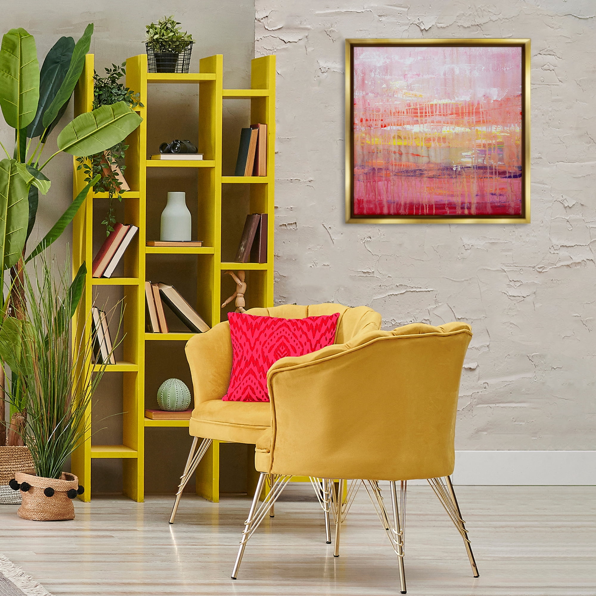 Stupell Industries Dripping Paint on Pink Abstract Painting Gold Floater Framed Canvas Art Print Wall Art, 25 x 25