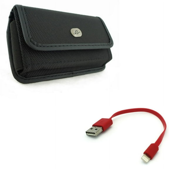 Short USB Cable w Case Belt Clip for iPhone XR - Charger Cord Power Wire Fast Charge, Rugged Holster Canvas Cover Pouch Compatible With iPhone XR